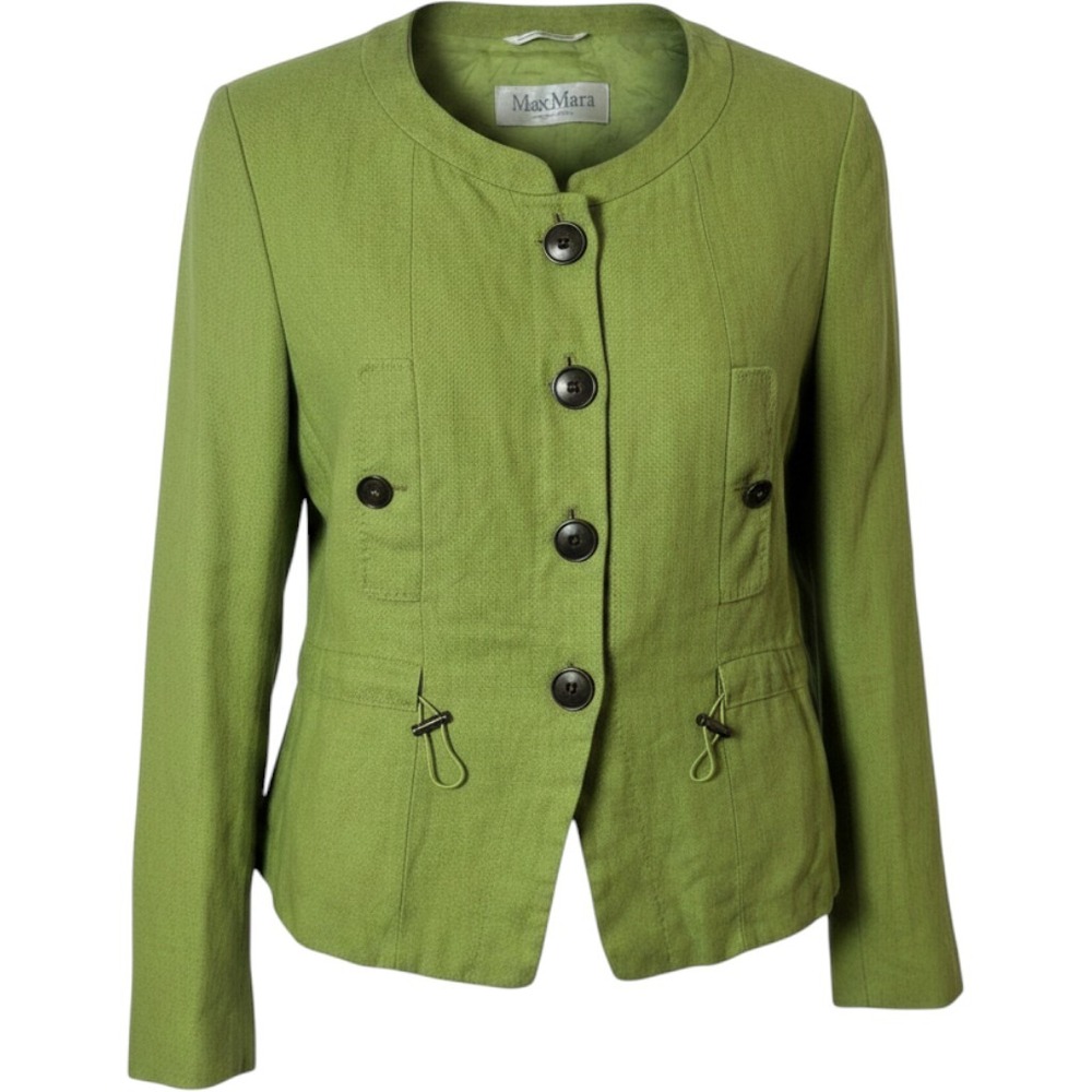 Max Mara Studio Lime Green 100% Linen Jacket Made in Italy Size 10 US 42 IT